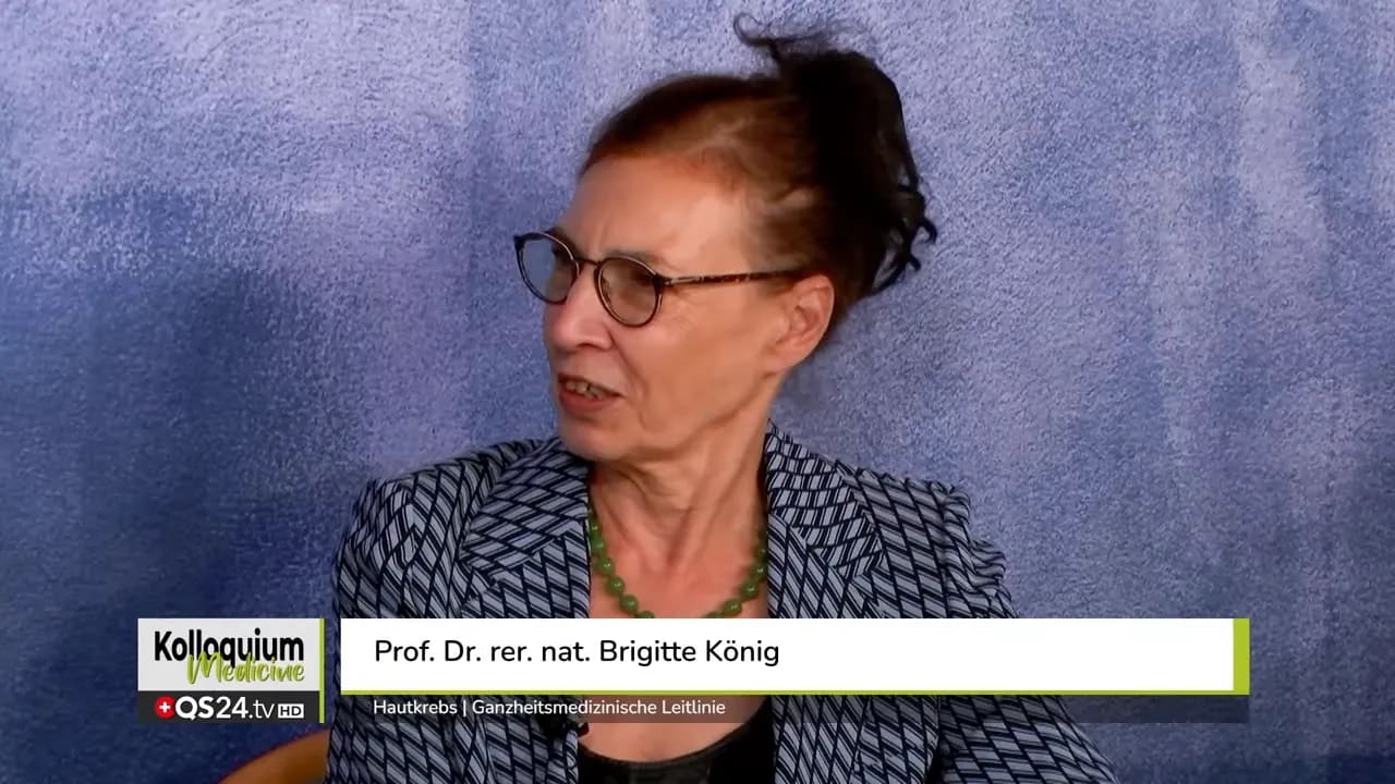 Hautkrebs | Ganzheitsmedizinische Leitlinie 3 Prof. Dr. Brigitte König in Nahaufnahme mit eingeblendeter Namensleiste